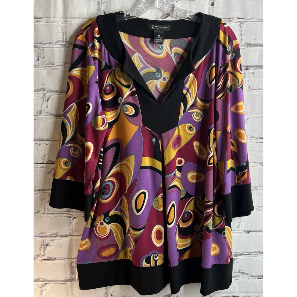 INC International Concepts Tunic Blouse Womens 1X Boho V-Neck Office Casual Y2K - Picture 2 of 8